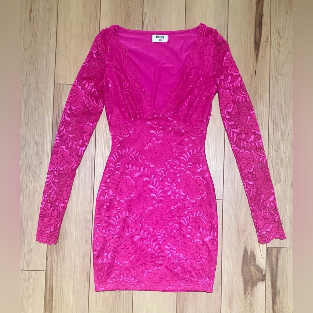 Beginning Boutique Stretch Lace Hot Pink Mini Dress Size 2